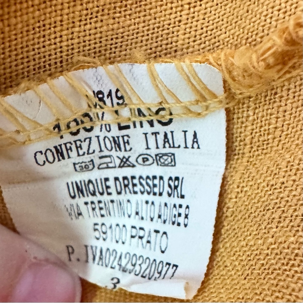 Italian 100% linen canary yellow v neck swim coverup dress w/ pockets Sz 12 - Picture 4 of 5